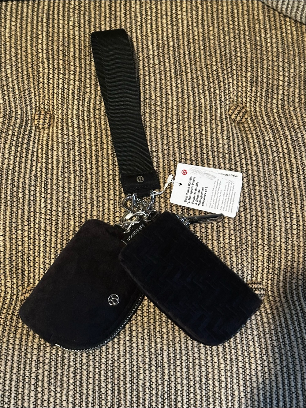 Lululemon Dual Pouch Wristlet L Monogram Velvet - Black - NWT - SOLD OUT